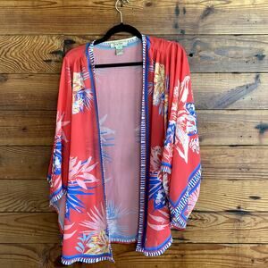 Flying Tomato Coral Floral Print Kimono Style Cardigan Size XL
